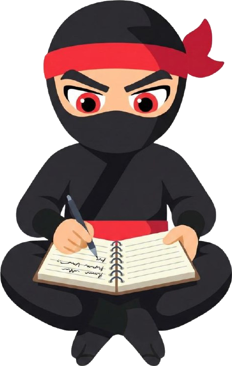 Shinobi ninja writing in notebook